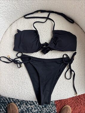 Monday Swimwear Black Cross Bikini Top and bottom